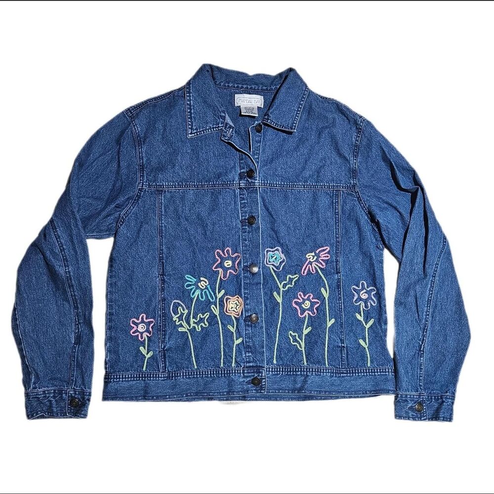 90s boho hippie floral denim jacket